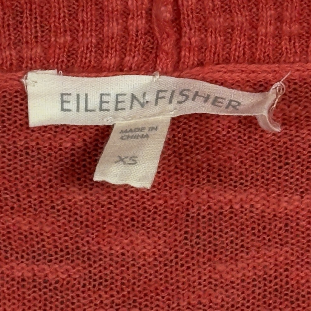 Eileen Fisher Cardigan XS Coral Orange Open Front Linen Blend Lightweight *READ* - Picture 3 of 7